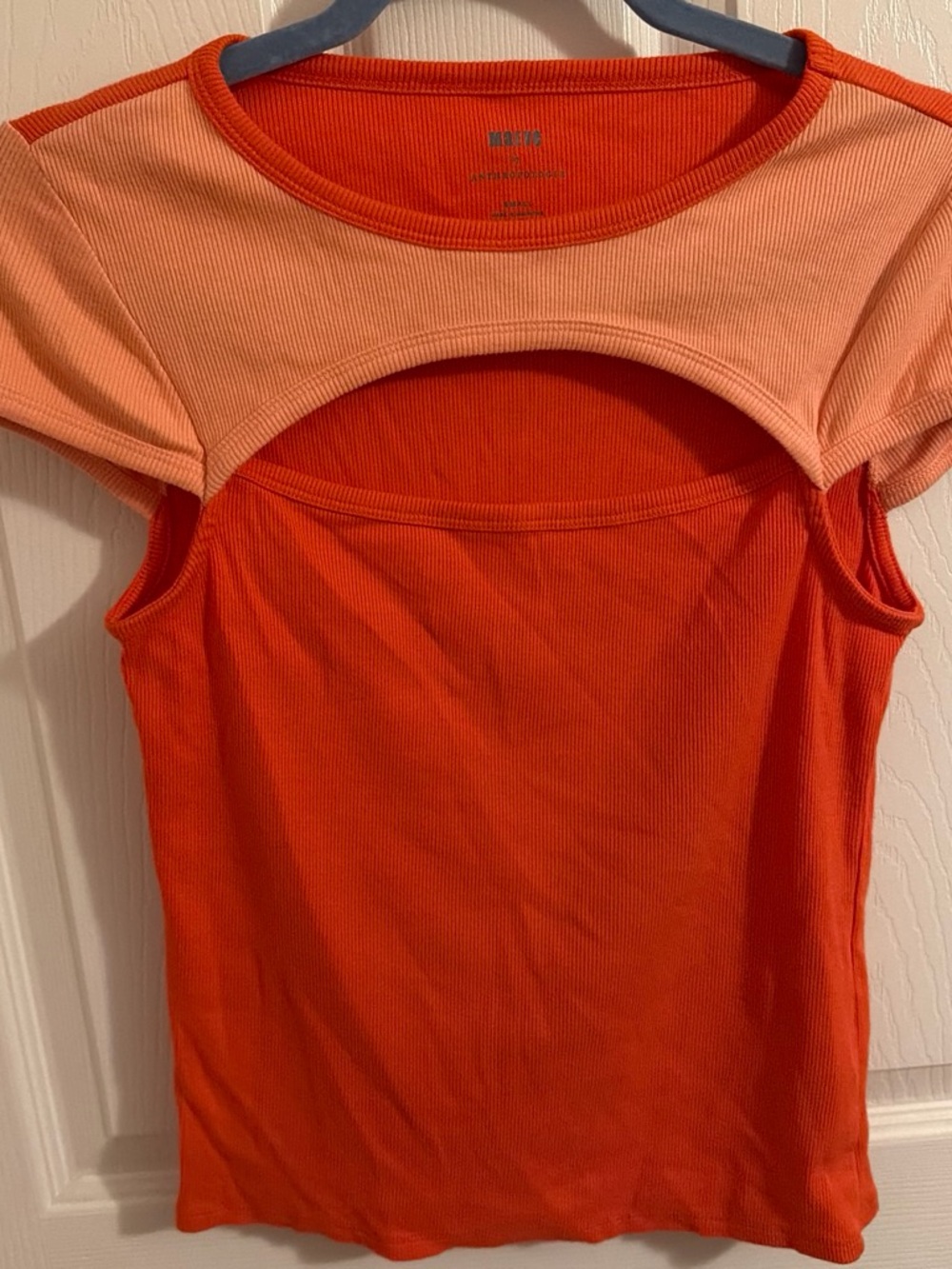 Maeve Two-Tone Orange and Peach Cutout Ribbed Tank
